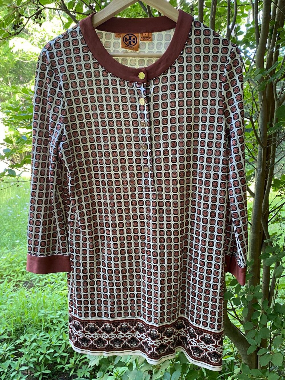 Tory Burch Silk Knit Geo Tile Block Print Patterned Tunic Dress - Size Medium